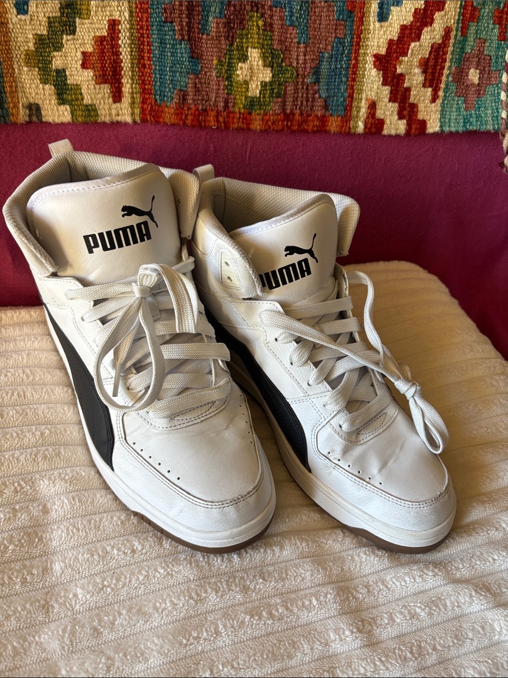 Puma White and Black Mid-Top Athletic Sneakers